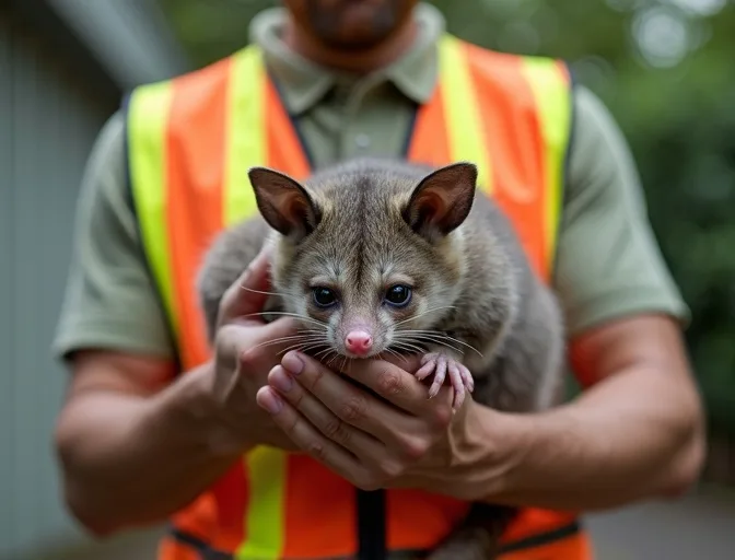 Animal handler safely recovering a deceased possum in Caroline Springs