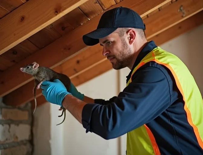 Technician inspecting a roof cavity for a dead rat in Caroline Springs